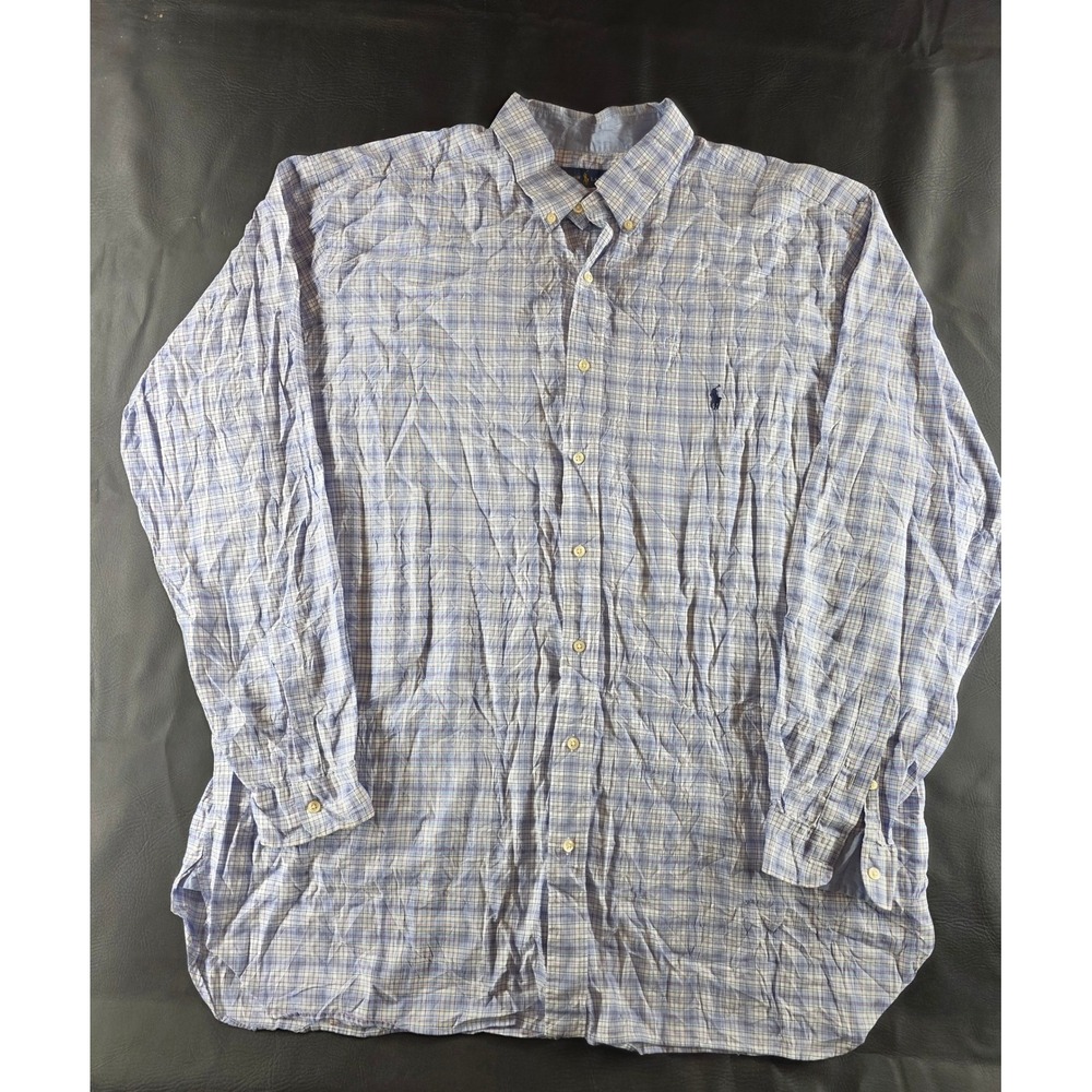 Polo Ralph Lauren Mens 2XLT Plaid Button Down Shirt Blue Purple Long Sleeve Tall